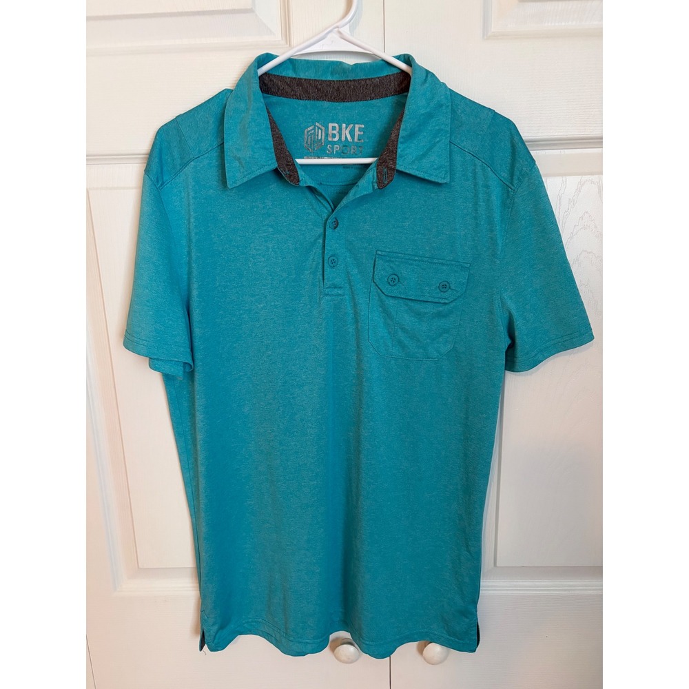 BKE Sport Mens Teal Heathered Athletic Fit Short Sleeve Polo Shirt Size Medium